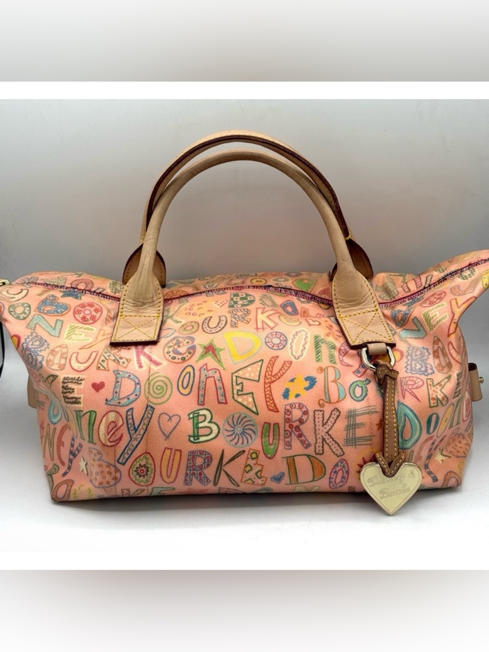 DOONEY & BOURKE Y2K VTG Pink Doodle Graffiti Monogram Leather Satchel Bag w/ COA